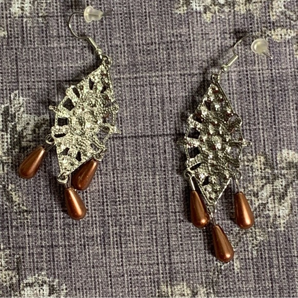 Costume Jewelry Pearl and Crystal Drop Boho Dress Earrings - Picture 7 of 11